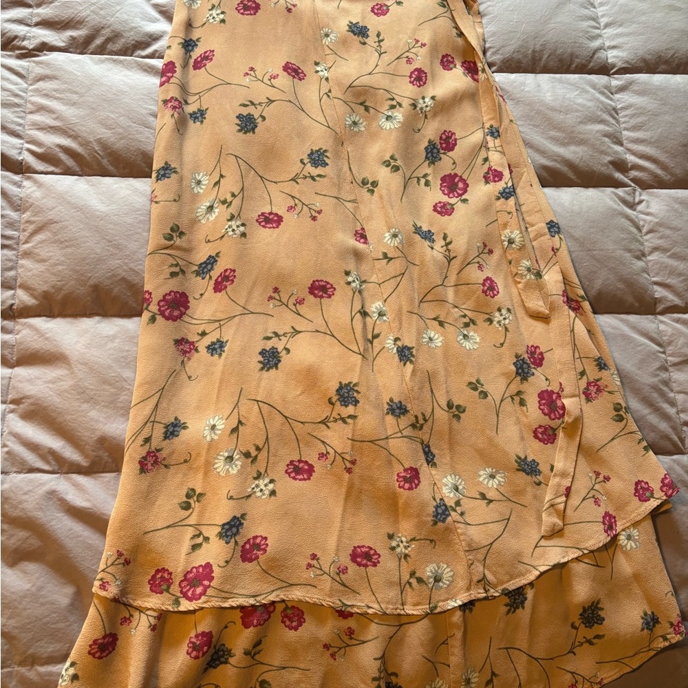 Reformation Rose Floral High-Low Wrap Skirt with Pink & Blue Flowers - Picture 4 of 5